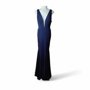 Jovani Gown Deep V Mermaid Formal Navy